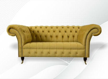 Chesterfield Design Luxus Polster Sofa Couch 2 Sitzer Garnitur Textil Gelb Neu